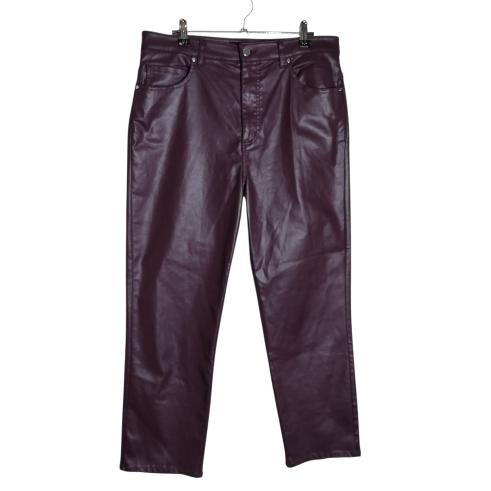 Witchery Burgundy Coated Leather Look Straight Leg Jeans Plum Size 14 Womens